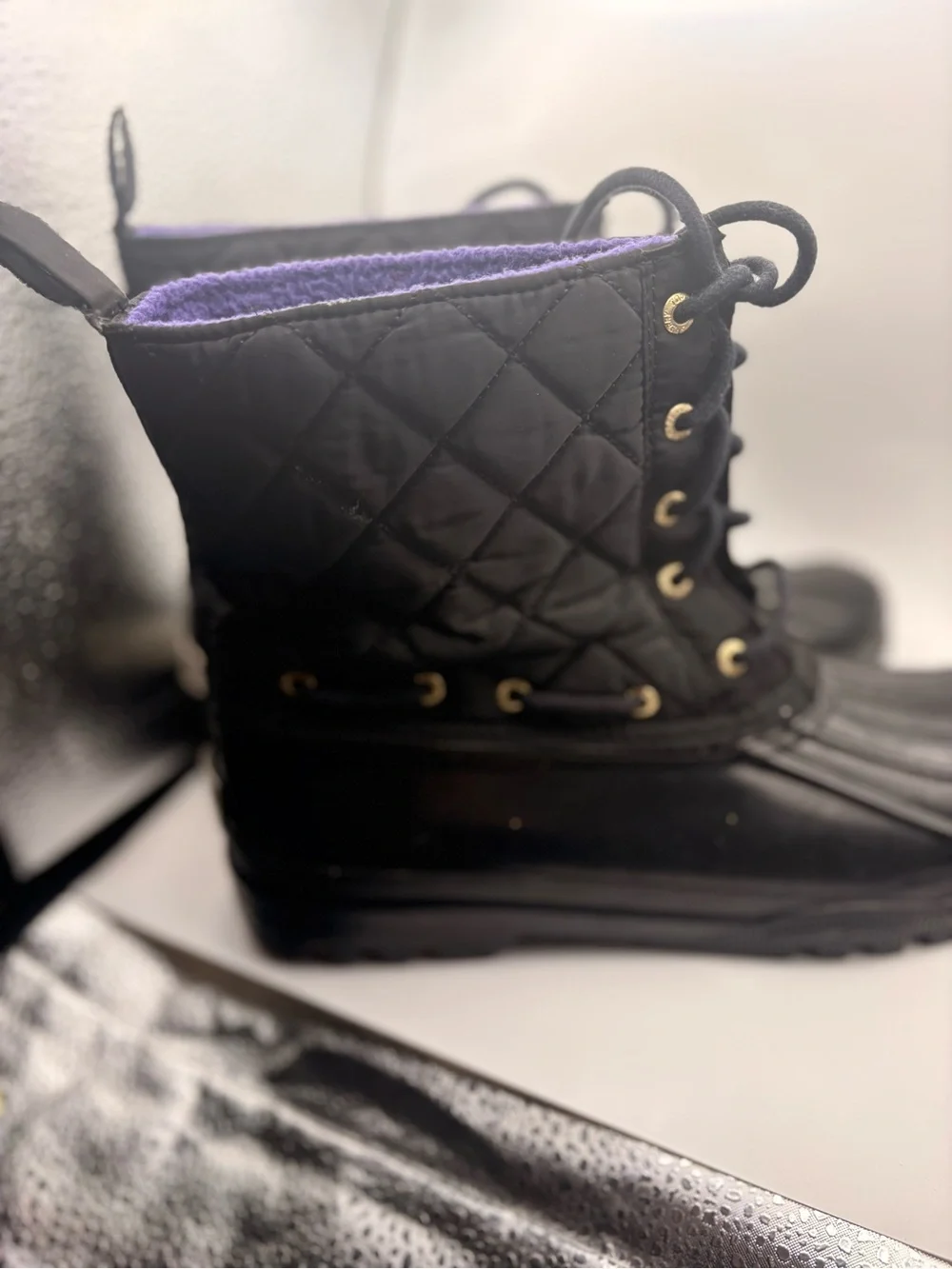 Sperry Black Quilted Lace-Up Waterproof Duck Boots